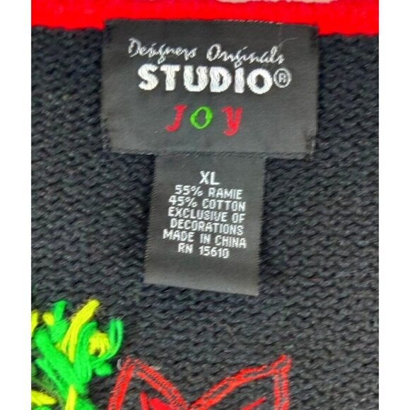 VTG 90s Christmas Sweater Cardigan L Design Originals Studio Joy Poinsettias - Picture 6 of 15